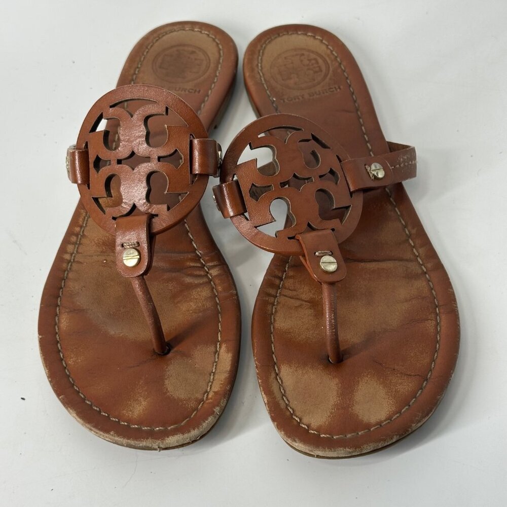 * Tory Burch Brown Leather Miller Thong Sandals Size 8M